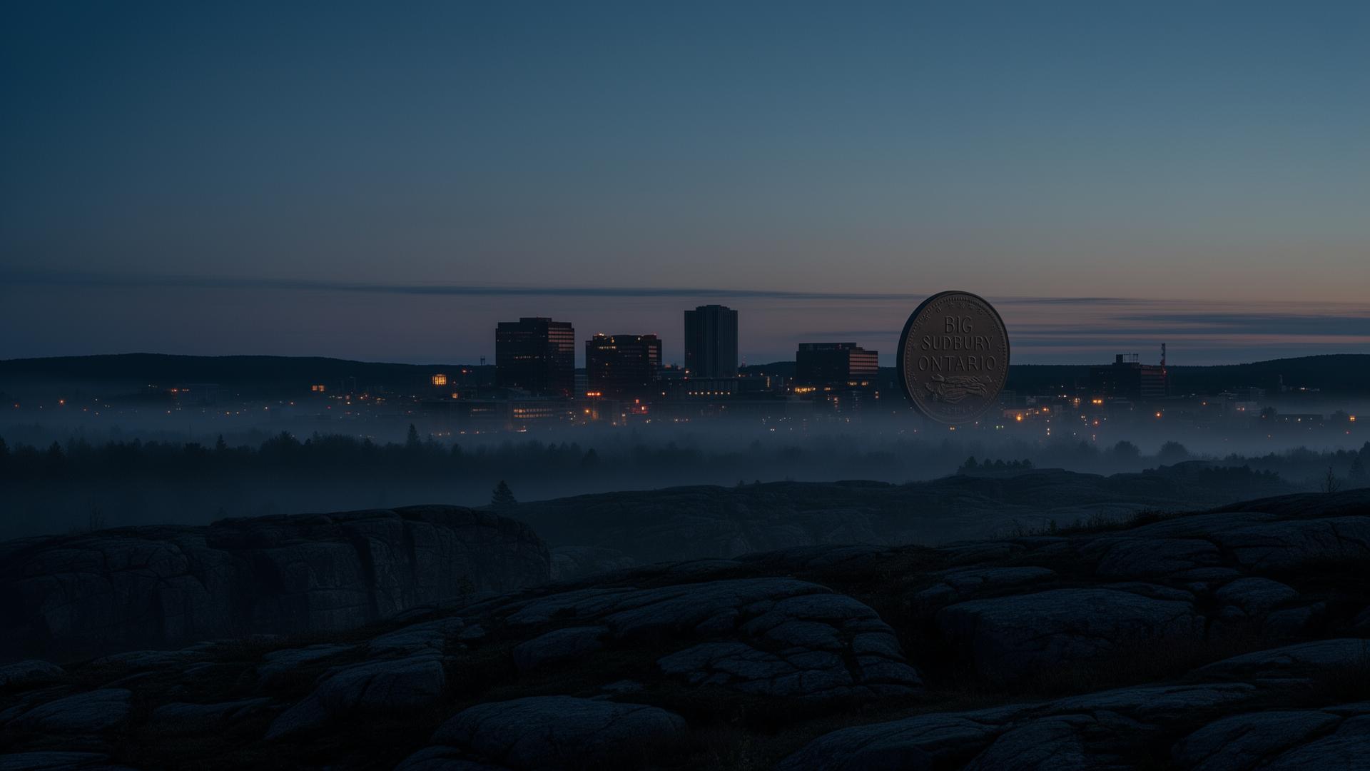 The Sudbury, Ontario skyline at blue hour